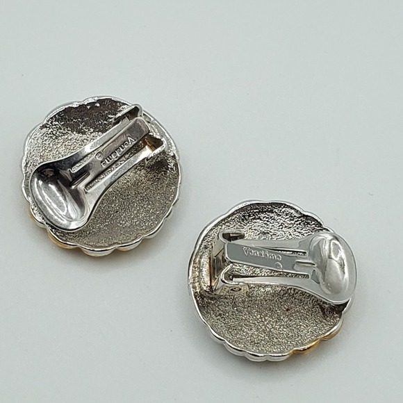 Vintage Vendome Clip On Earrings Gold and Silver‎ Tone Shell Fashion Jewelry - Picture 5 of 8